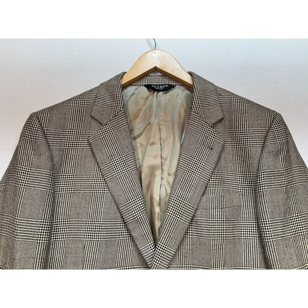 Jos. A. Bank Men's Silk 2 Button Sport Coat Long Sleeve Sz R41 Brown Plaid